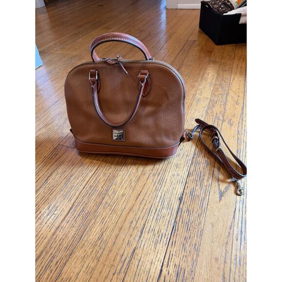 Dooney & Bourke Satchel Bag Womens Brown Pebbled Leather Zip Crossbody Purse - Picture 2 of 15